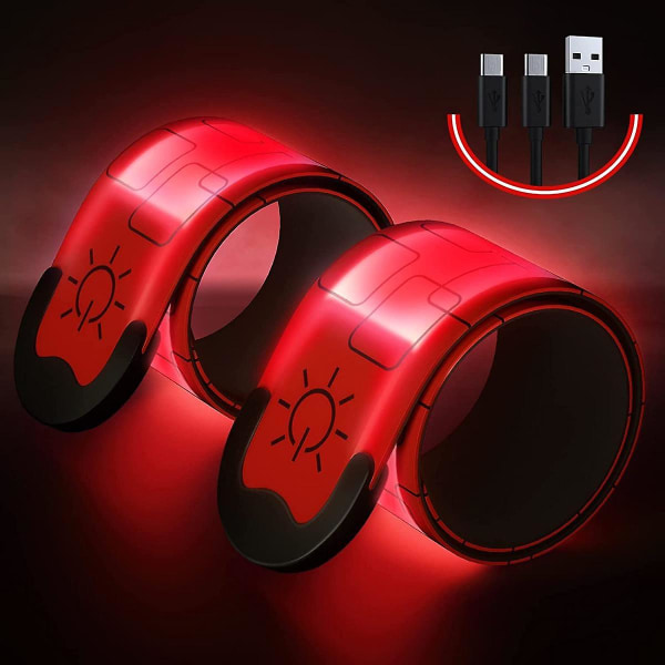 Uppgraderade LED-armband för löpning (2-pack), USB-uppladdningsbara reflexarmband, hög synlighet ljusband för löpare (röd) (FMY)