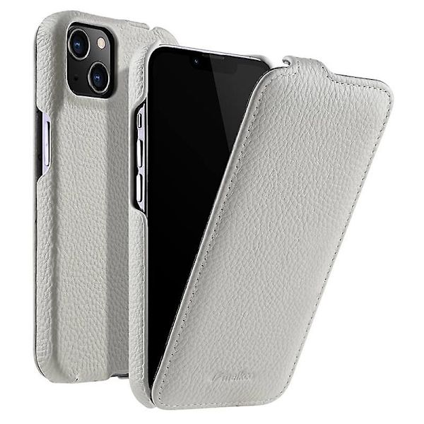 Vertikalt Flip-fodral för iPhone 13 i äkta läder med litchitextur + PC-skyddande skal (FMY) White iPhone 13 6.1 inch