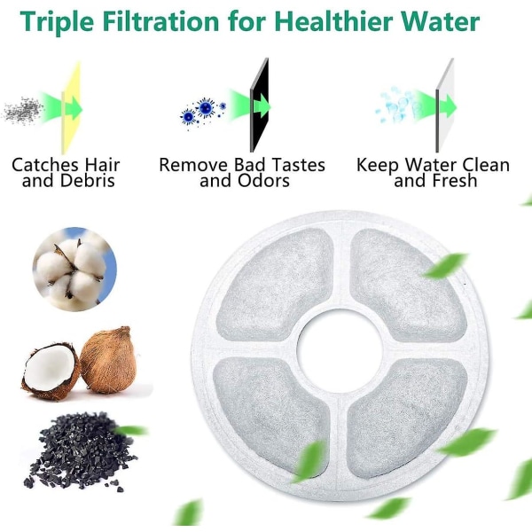 Fontænefilter, 6-delt tredobbelt effekt springvandsfilter med ionbytterharpiks, naturlig kokosbomuld, til 2-2,5 l springvand. (FMY)