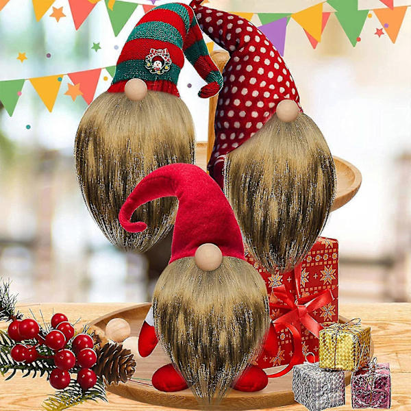 Gnome Perler og Falske Skæg 6 stk./sæt Kunstig Pels Dværg Skæg Træperle Til Jul Plys Gnome Dukke Håndlavet DIY (FMY) Black