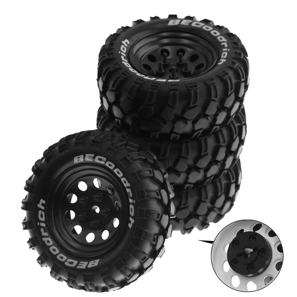 4 stk 93 mm metal 1,9 tommer Beadlock Hjul Fælg Gummi Dæk Sæt Til 1/10 Rc Crawler Car, slids Adapter, (FMY)