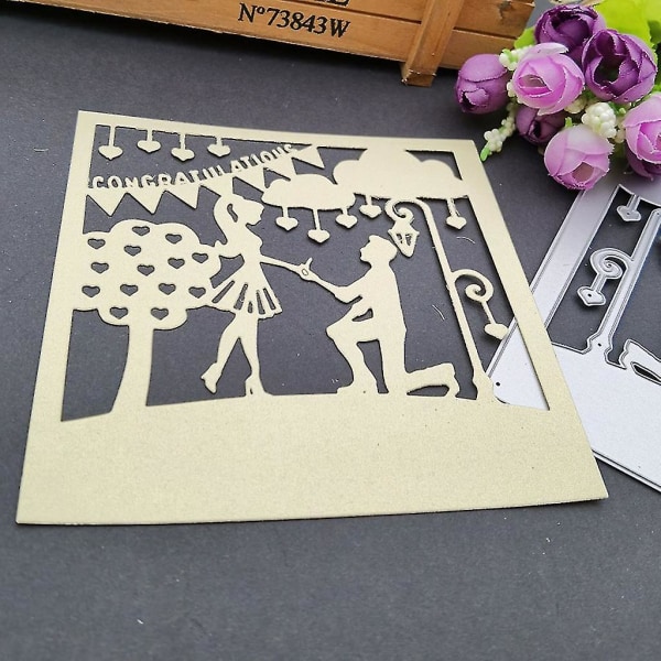 Föreslå äktenskap Metallskärning Stencil Scrapbooking Gör-det-själv Album Stämpel Papper Kort Prägling Dekoration