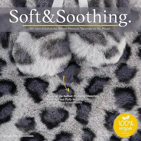 Varmvattenflaska med fluffig, mjuk premium-fuskpälsöverdrag - 2l stor kapacitet, varmvattenpåse för mysiga kvällar (FMY) Violet Grey Leopard Print