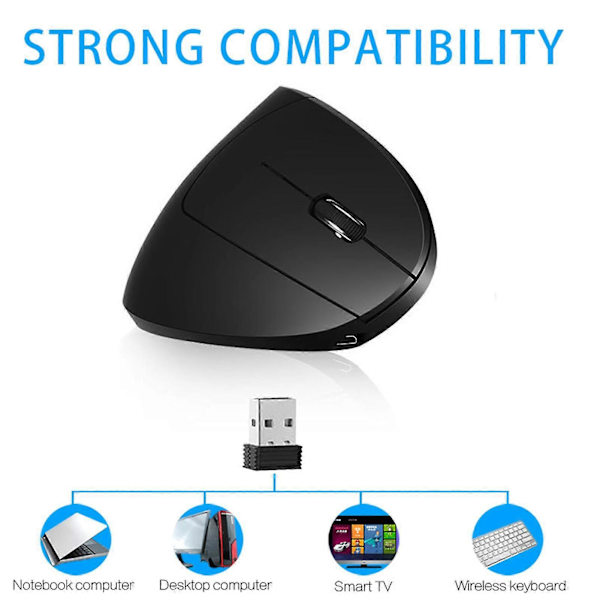 USB-mus Vertikal Ergonomisk Trådløs PC-mus for Høyrehendte 1600dpi 2.4ghz Oppladbar (FMY) White