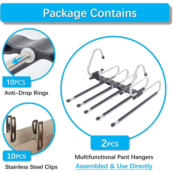 Plassbesparende - 2-delt klesstativ Multifunksjonell arrangør Bukser Sjal Casual (2-pakning med 10 metallklips)  (FMY)