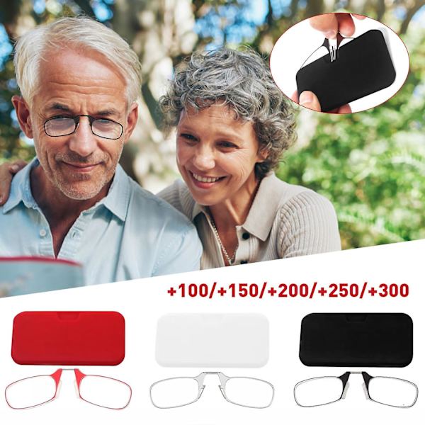 Ultra tynne optikk lesebriller og etui Mini neseklips 1.0,1.5,2.0,2.5,3.0 Unisex  (FMY) Red