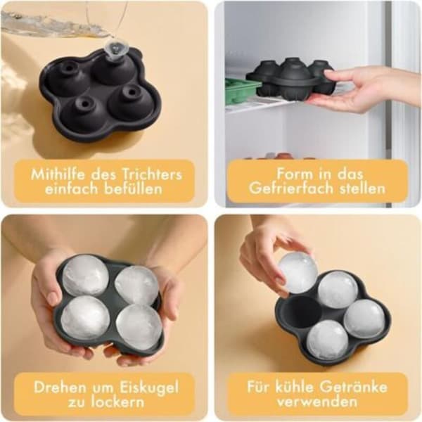 Set med 3 isbitsformar i silikon – Isbitsform med lock – BPA-fria isbitsformar i silikon – Runda isbitsformar i silikon – Sfäriska (FMY)