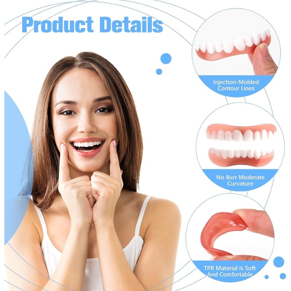 Veneer Dentures Set, 2pack Upper And Lower False Teeth, Bright White Shade, Comfortable & Adjustable Fake Teeth  (FMY)