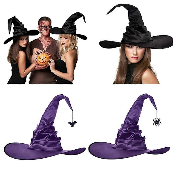 Halloween Party Filt Heks Hat Party Bredbremmet Spids Hat Tilbehør (FMY) Purple spider