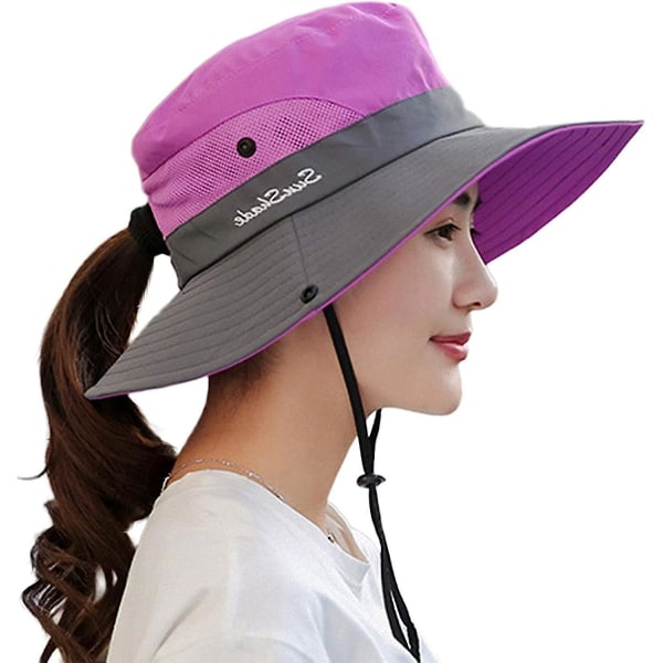 Dame Solhat Sommer Bucket Hat UV Beskyttelse Foldbar Mesh Bredskygget Hatte Til Strand Udendørs Fiskeri Rejser Vandreture  (FMY) Purple