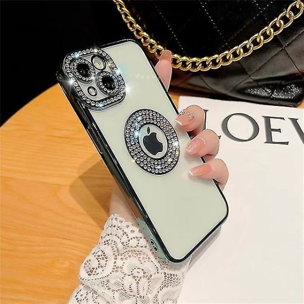 För Iphone 14 Pro Max Luxury Plating Flash Diamond Silikon Phone case För Iphone 11 12 13 14 Plus Hollow Out Rhinestone Cover (FMY) Green Plating Case For iPhone 14 Plus