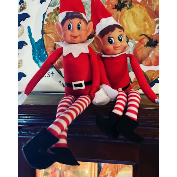 42 cm Jultomte som beter sig illa - Plyschleksak, Nyhet, Lång och Böjlig, Ostyrig Pojktomte på Hyllan, Jultomtar, Docka (FMY) 2Pcs Red Boy  Girl
