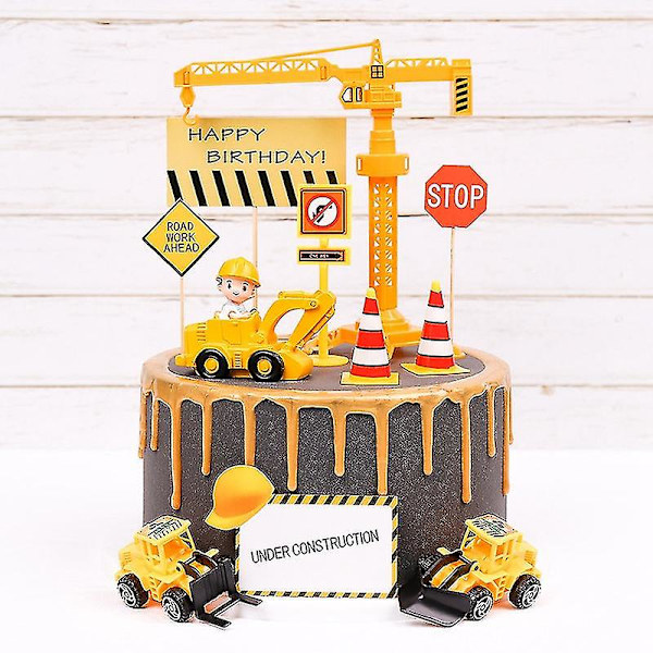 Kran Traktor Byggeplass Bursdagskake Dekor Kake Topper Biler Fest Byggeplass Fest År Bursdagsgutt 1. Baby Shower (FMY) 10PCS