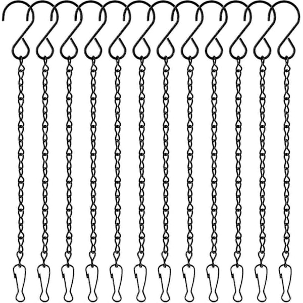 12-pak Sort Hængekæder, Hængekurvskæder, Haveplanteophæng Metalkæder med Kroge Clips til Fuglefoderautomater (FMY)