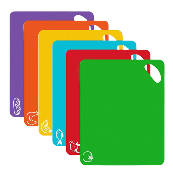 6-pack skärbrädor Flexibla Halksäkra Pp Mat Ikoner Bpa-fria Hackbrädor Mattor För Kök  (FMY) 6Pcs Set