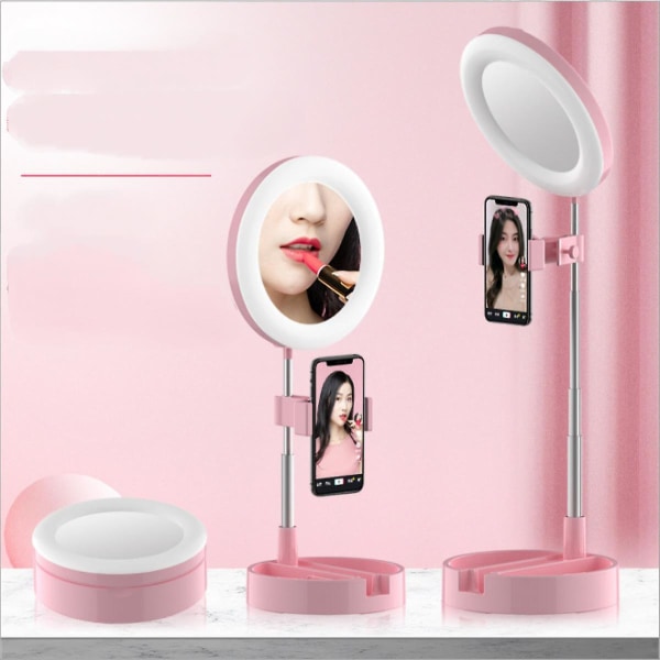 Led-rengasvalo taitettava täyttövalo, jossa on peilikännykkäteline, 3 väritilaa ja suoratoistovideota varten meikkivalokuva (FMY)
