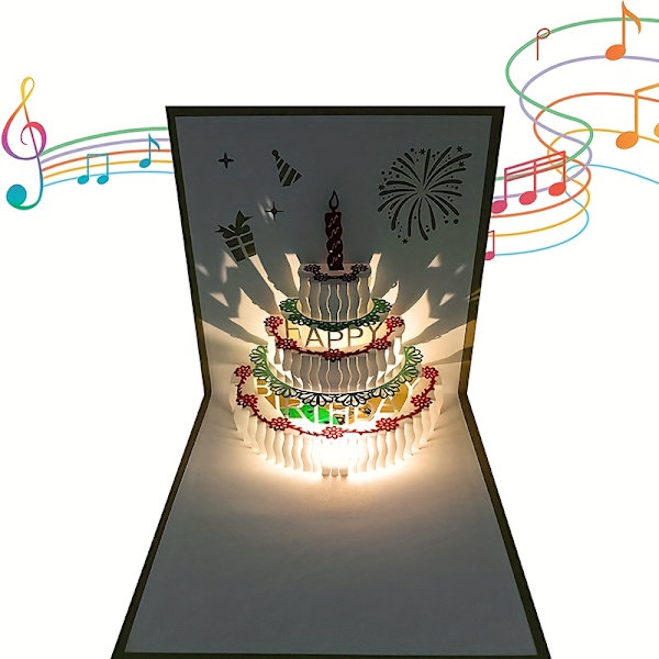1 stk Vibrerende 3D Pop-Up Bursdagskort - LED-lys, Musikk og Gratulerer med dagen Lydeffekter - Laserskjært, Unikt Design, Al-Adha Mubarak Hilsen  (FMY) Universal