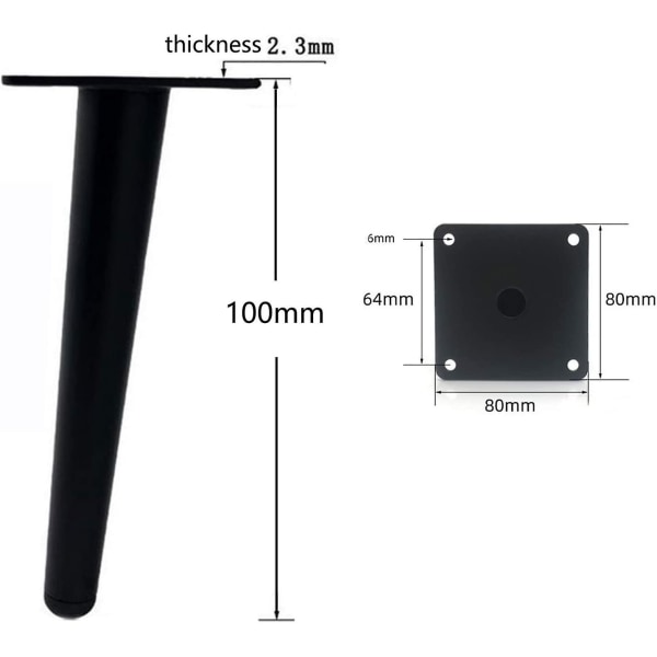 Pieces Huonekalun jalat, Tee itse metalliset pöytähuonekalujen jalat, modernit kartiomaiset metallihuonekalujen jalat kaappiin, sohva, nojatuoli, ottomaani (musta, 10 cm)