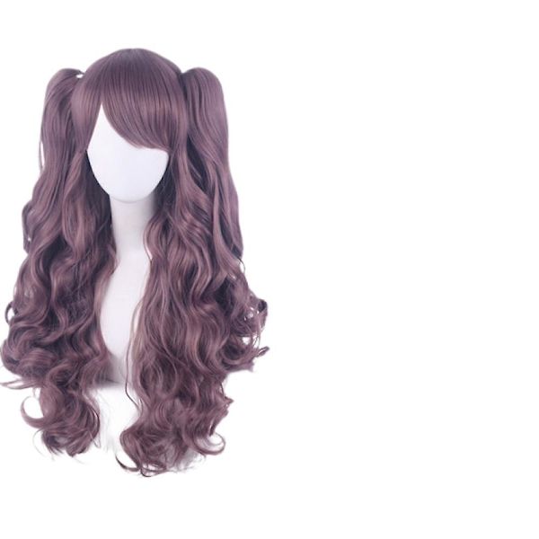 Lolita Lang Krøllete Klipp-på Hestehale Cosplay Parykk, Dobbel Hestehale Tiger Klipp Lang Krøllete Parykk (grå Lilla), wz-1341  (FMY)