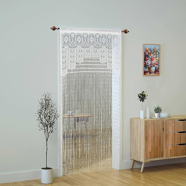 Makramé Spets Dörrgardin för Dörröppningar, Rumsavdelare Dörröppning Hippie Fönsterpanel Rumsavdelare Vägg Garderober (100200cm, Vit) (FMY)