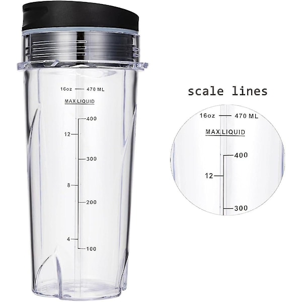 16oz udskiftningskopper til Ninja Qb3001ss Fit Compact Personal Blender, med låg - 2 pak -dwdz  (FMY) Transparent  Black