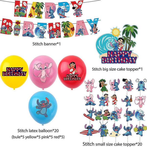 Lilo & Stitch Tema Bursdagsfest Dekorasjoner Bannere Ballonger Kake Toppers Sett