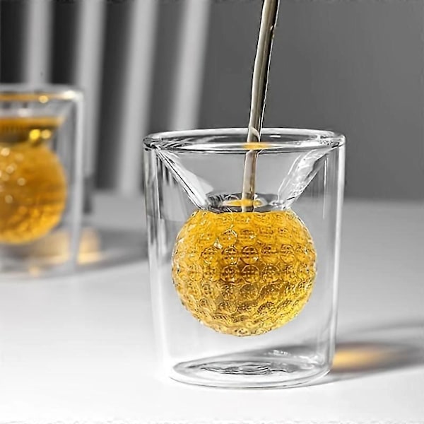 2 stk. Golfbold Glaskopper - Isoleret Dobbeltvægget Shotsglas med Sjove Designs - Perfekt til Juice, Mælk, Te & Mere, Alsidigt Drikkelse (FMY) 2 Pcs Set