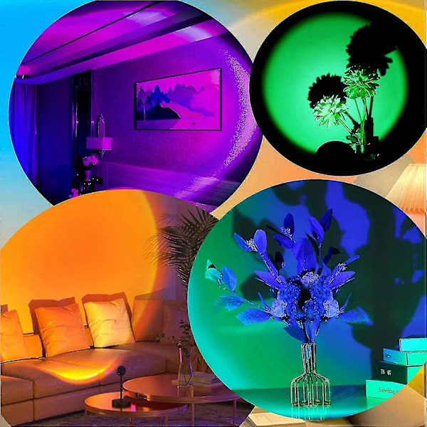 Solnedgangsprosjektorlampe, 16 farger Solnedgangsprosjektorlampe Flere farger med fjernkontroll, 360 graders rotasjon LED Solnedgangsprosjektorlampe nattlys  (FMY)