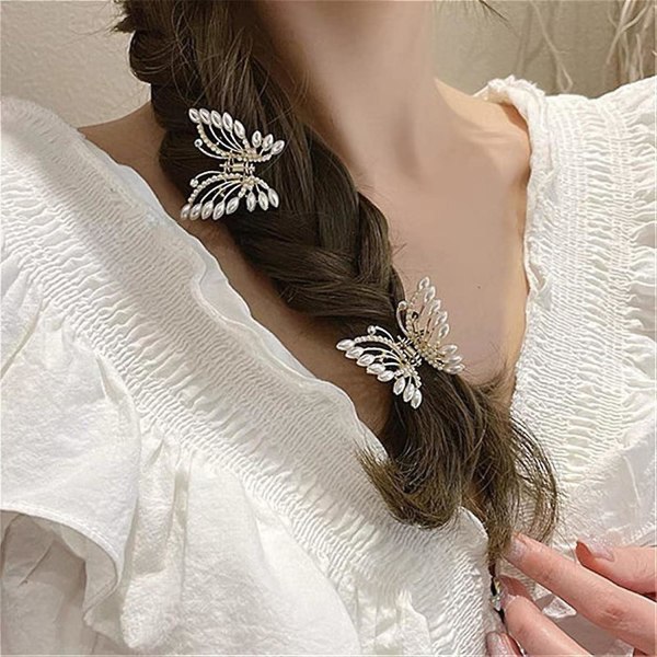 2st Butterfly Pearl-hårnål, Fashionabla kvinnors liten kloplatta för hårhuvudbonad och hårtillbehör,wz-157 (FMY)