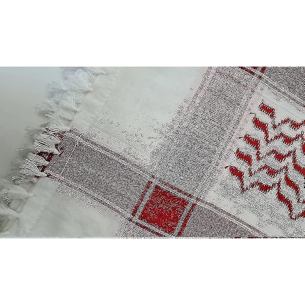 Palestinasjal, Keffiyeh, Arafat Hatta, bred med tofsar, Shemagh Keffiyeh Arab Houndstooth 100 % (FMY) White Red