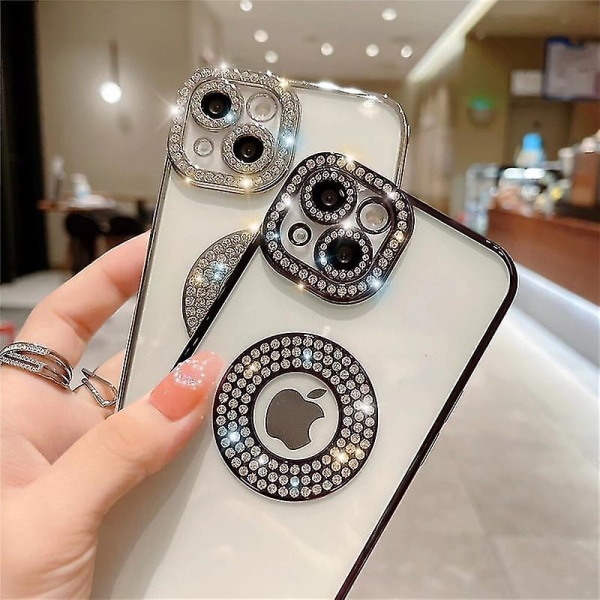 För Iphone 14 Pro Max Luxury Plating Flash Diamond Silikon Phone case För Iphone 11 12 13 14 Plus Hollow Out Rhinestone Cover (FMY) Blue Plating Case For 14 Pro Max