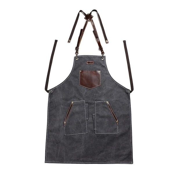 Køkken til professionelle kokkeforklæde - avancerede forklæder med ægte læder - et must til dit grillværktøj (sort grå) (FMY)