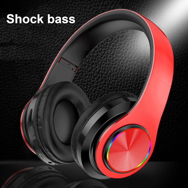 B39 Trådlösa Hörlurar Vikbara Färgglada Andningslampor Stöd för TF-kort Bluetooth 5.0 Stereo Tung Bas Hörlurar för Spel (FMY) Red