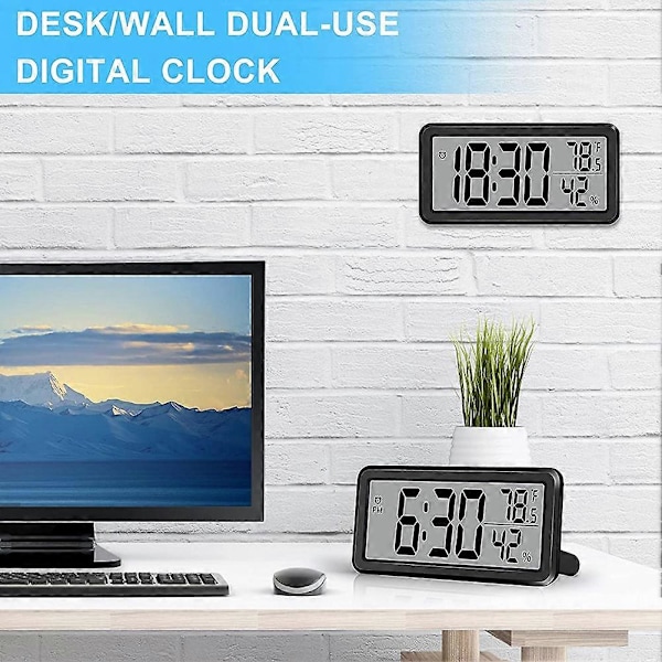 Digitaalinen herätyskello, pöytäkello, paristoilla toimiva LCD-elektroninen kello koristeeksi makuuhuoneeseen ja keittiöön (FMY) Black