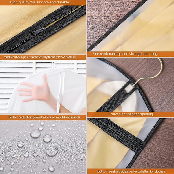 10-pack klädskydd, 60 x 120/100 cm, svart kant, transparent kostymväska, klädväskor, klädöverdrag, kostymfodral, aftonklänning, bröllopsklänning (FMY)