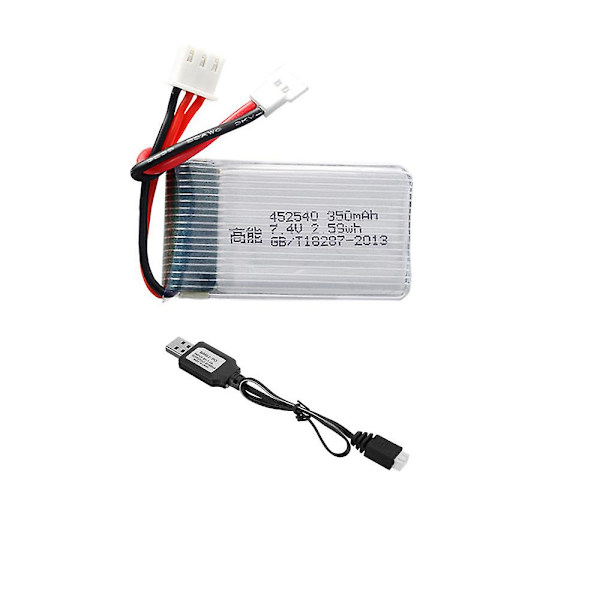 2 stk. 7,4v 350mah 452540 Lipo-batteri kompatibel med Jxd 515 515w 515v Rc Mini Fpv Drone Quadcopter reservedele 7,4v lithium polymer batteri  (FMY) Red