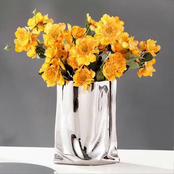 Keramisk Blomvas Stor Kapacitet Guld & Silver Centerpiece Vas För Hem Modern Bondgårdsdekor (FMY) Silver Extra Large