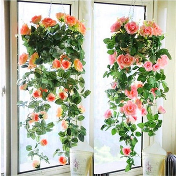 2,4 meter Kunstig Rose Guirlande Blomster Blad Vinstok Hjem Bryllup Have Fest Dekoration (FMY) Red