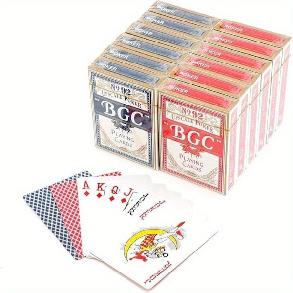 12-pack Standard Index Pokerkort - Bulk Kortlek för Familjespel, Fester och Sammankomster med 6 Röda och 6 Blå Lekar (FMY) 12 Packs