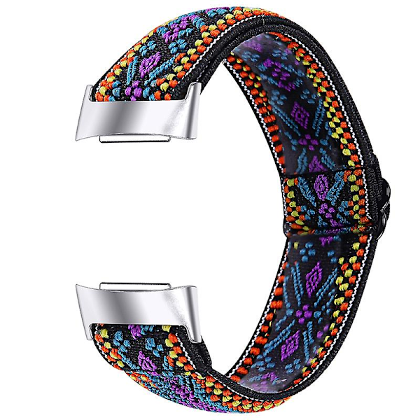 Elastisk nylonrem med justerbar spenne flettet klokkestropp for Fitbit Charge 6/5 - 14#  (FMY) Multicolor Style C Fitbit Charge 6