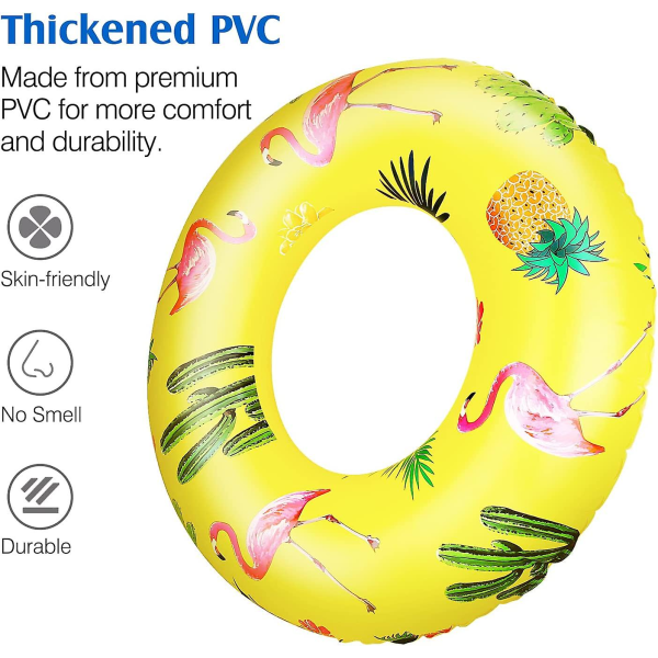 Svømmering, rund poolbøje, oppustelig flåde til poolfest legetøjsdekoration til børn og voksne, diameter 90 cm - gul