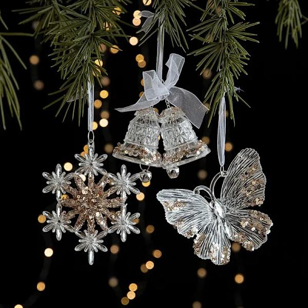 Julepynt Sequin Akryl Hængende Transparent Snefnug Butterfly Elk Juletræ Pynt Glædelig Jul (FMY) B