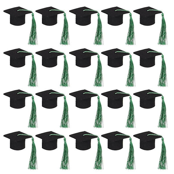 20 stk. Mini-bachelor-hatt i filt med dusk til feiring av graduering, vinflasketopper til graduering, festutstyr til graduering (FMY) Green One Size