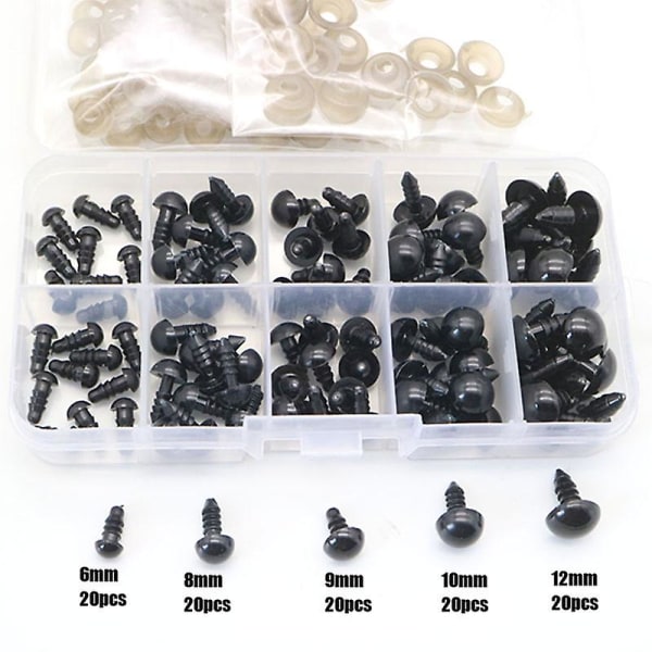 100 stk./sæt 6-12mm Nye Dukke Børn Legetøj Øjne Plast Sikkerhedsøjne Diy Til Animar  (FMY) Black 1 Set