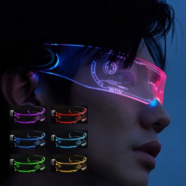 Fargerike LED-briller for uteliv, musikkbarer, KTV og bursdagsfester - Flat toppdesign, endelte briller med lysende effekt, Metavers (FMY) 7 Color Adjustable