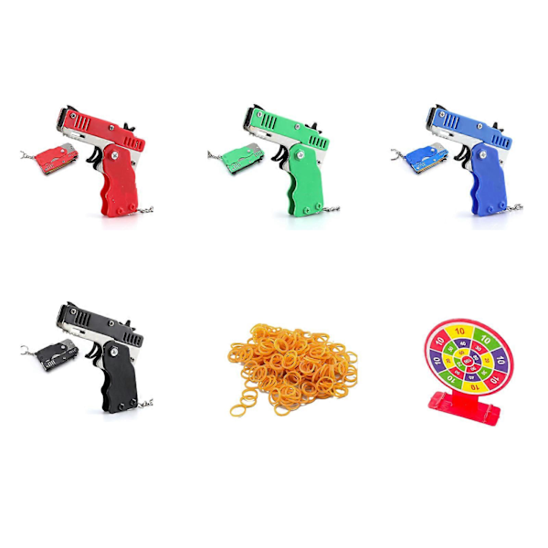 Ghyt Cool Nøglering Gummibåndslegetøj Mini Foldbar Strandlegetøj Med 60 Elastiske Gummibånd Mini Metal Foldbar Gummibåndslanser (FMY) red