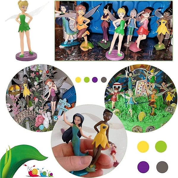 7-pack Tinkerbell Blomsterfe, Fe, Elf Prinsessa Figurleksakssats, Tårta Topper Dekoration Fest Favorittillbehör Presenter (FMY)