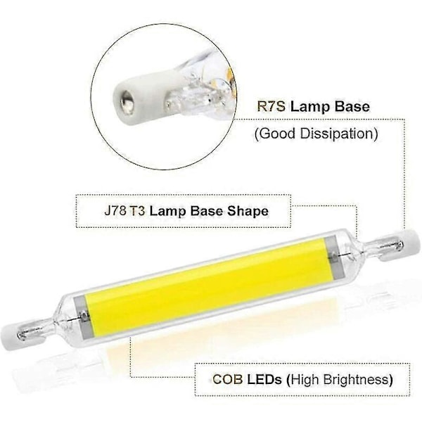 2-pakke 10W 78mm R7s LED-pærer Dimmbare Kald Hvit 6000-6500k 100W Halogen J78 Erstatning, Dobbelt Endet R7s Base Rør, 360 Strålevinkel,  (FMY)