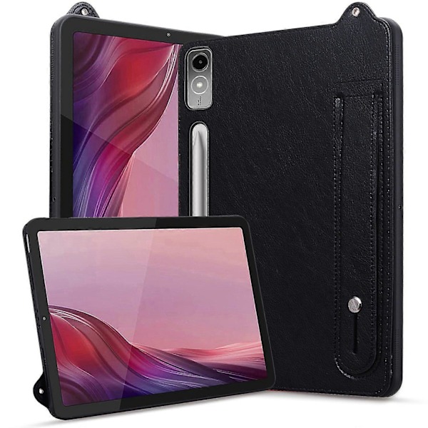 Til Lenovo Tab P12 Etui Håndrem Støttefod Læder Tablet Cover - Grå (FMY) Multicolor Black