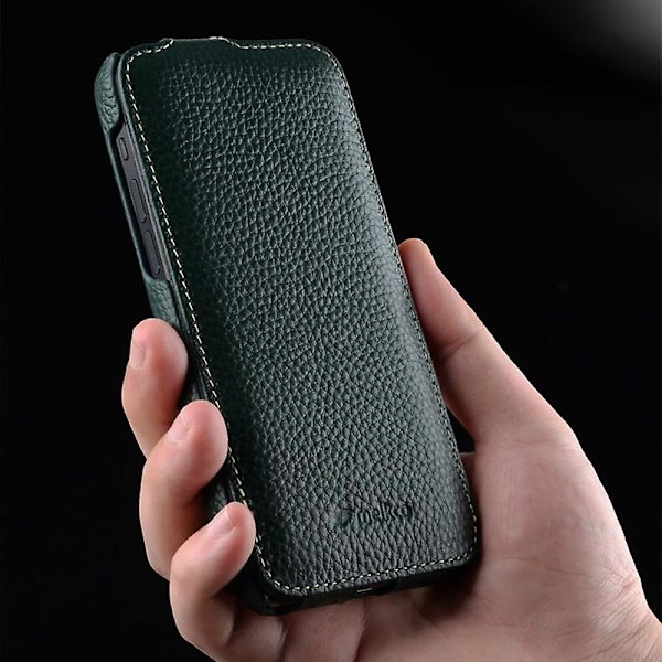 Til iPhone 13 Lodret Flip Telefonetui Litchi Struktur Ægte Ko-Læder+PC Beskyttende Skal Cover  (FMY) Espresso iPhone 13 6.1 inch